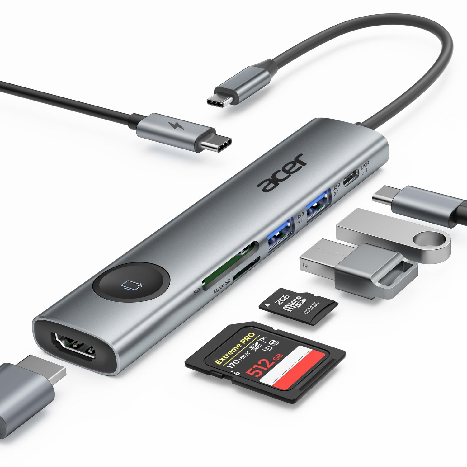 Acer USB-C Hub Multiport 7-in-1 HDMI 4K, Card Reader, 100w Power