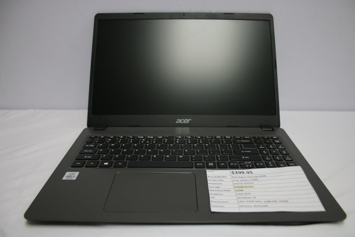 Acer Aspire A315-56-594W Laptop 15.6" i5-1035G1 12GB 256GB NVMe Win 10